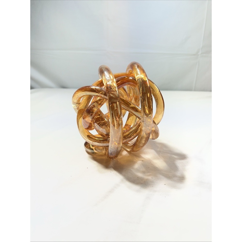 Vintage Twisted/Knotted Art Glass Amber Ball